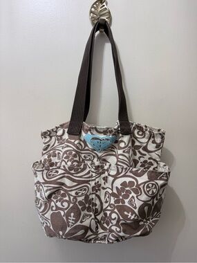 Y2K Roxy Surf Tropical Floral Tote Beach Bag Brown White Logo Bratz Baddie Skate